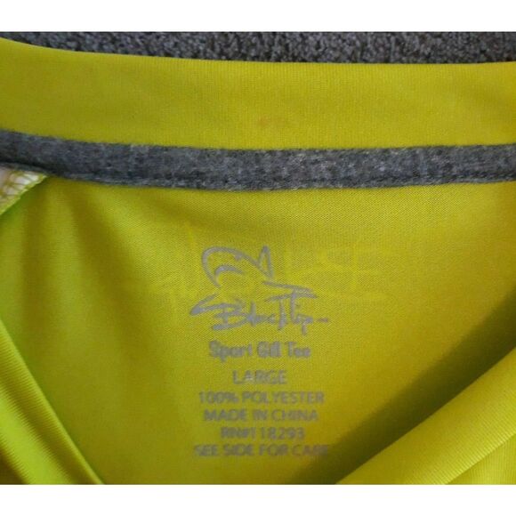 Black Tip T Shirt Men Large Neon Yellow Long Sleeve Sport Gill - Picture 3 of 10